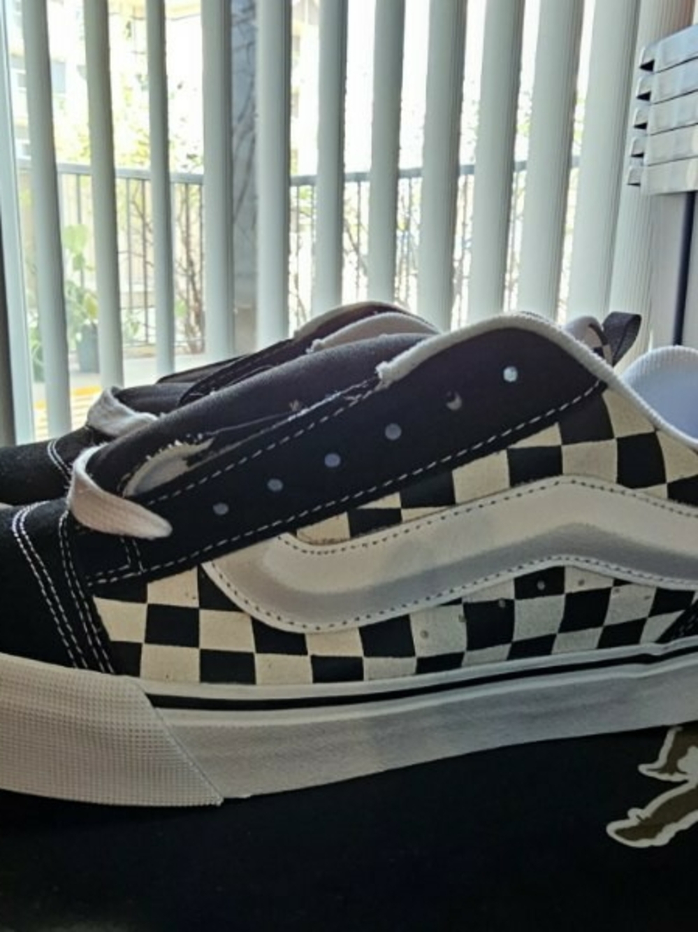 Vans Kids Checkerboard Skate Sneakers in Black and White
